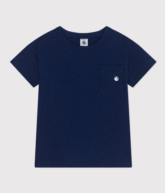 T-shirt i jersey med lomme til børn - mørkeblå