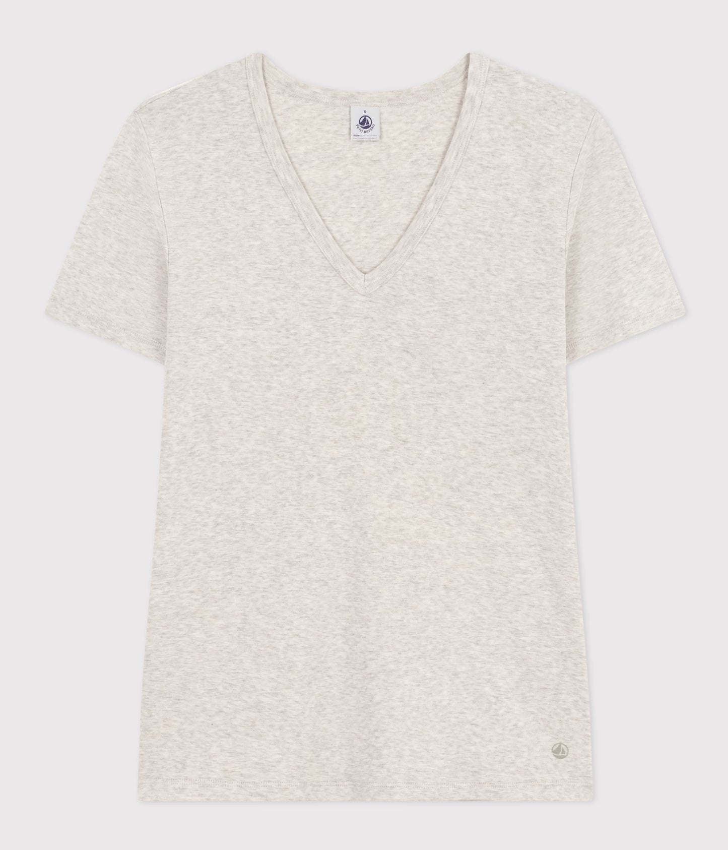 T-shirt med v-hals i bomuld til kvinder - grå