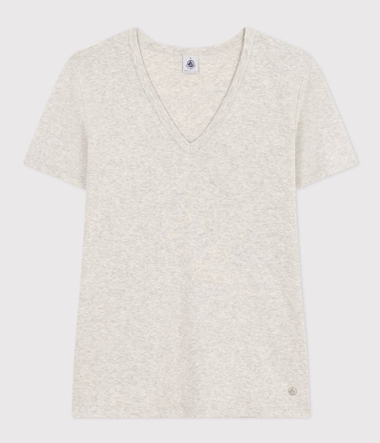 T-shirt med v-hals i bomuld til kvinder - grå