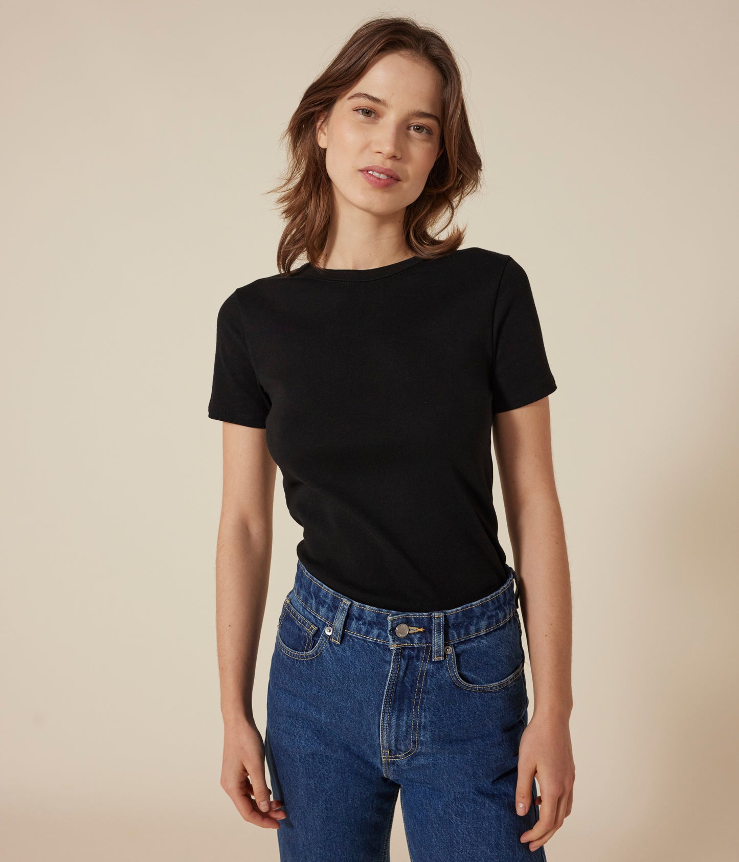T-shirt med rund hals i bomuld til kvinder - sort