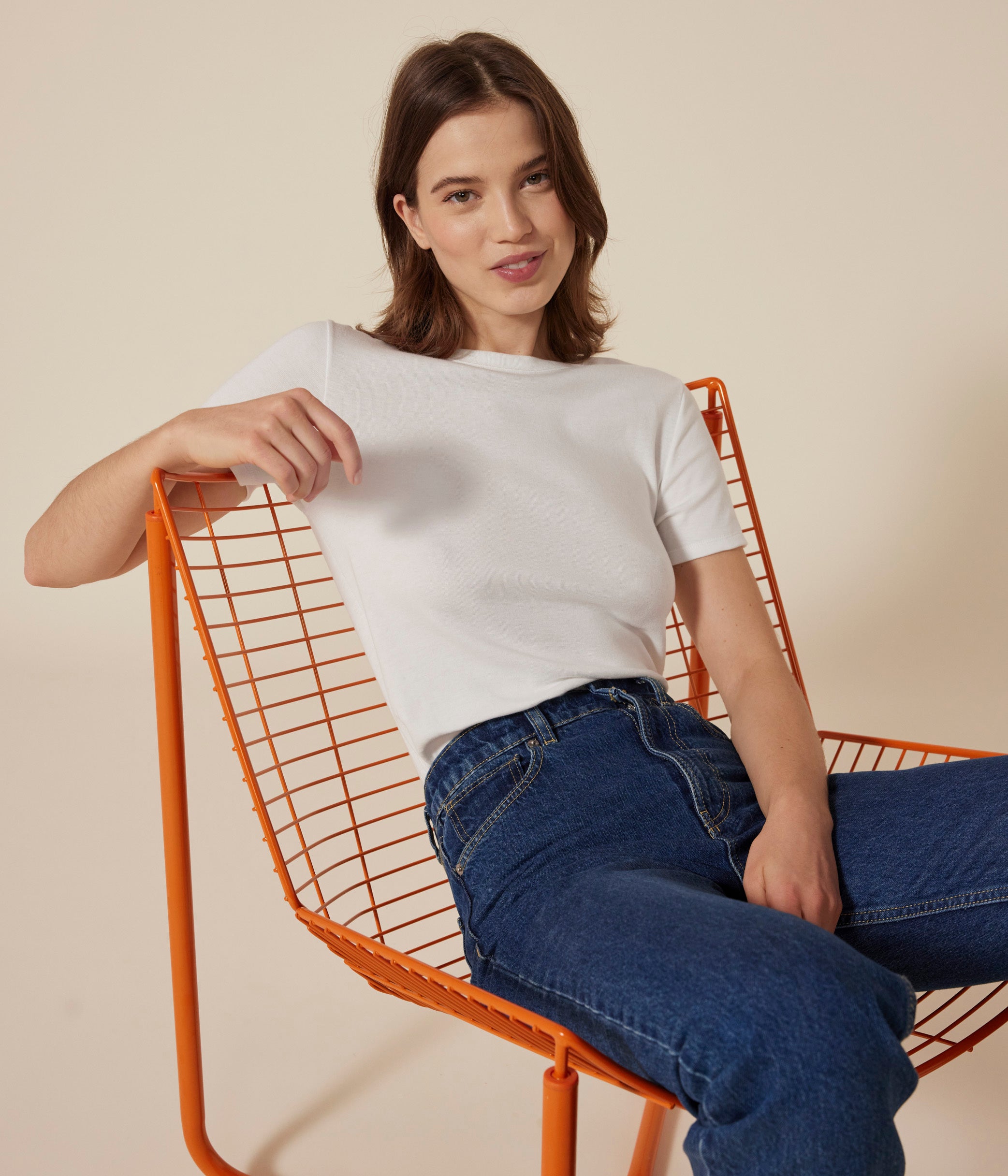T-shirt med rund hals i bomuld til kvinder - hvid