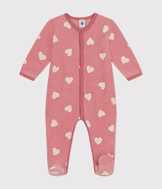 Pyjamas i velour til baby med hjertemønster