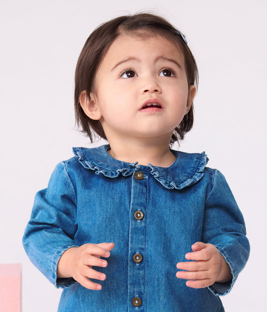 Denimskjorte til baby med flæsekrave