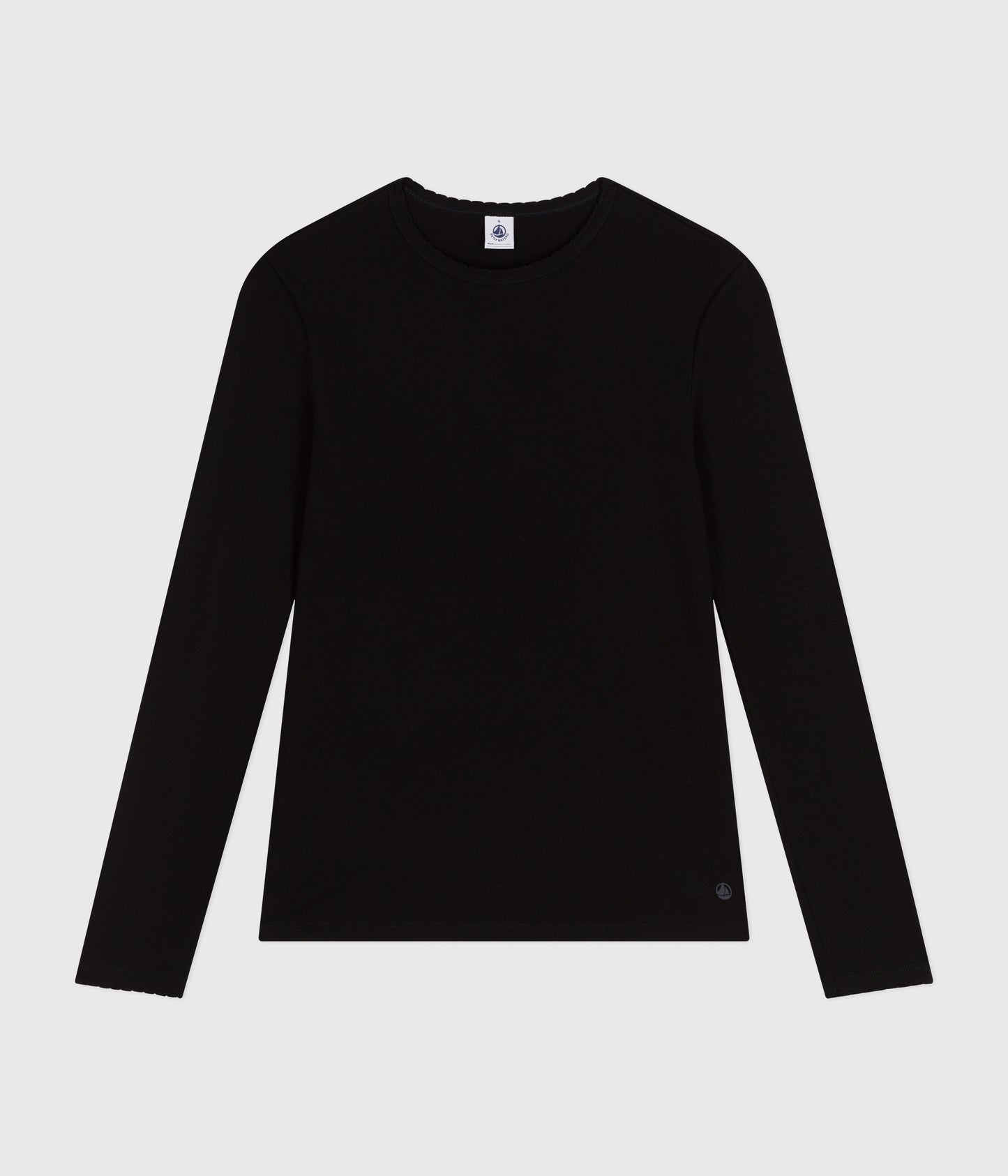 Langærmet T-shirt med bølgekant til kvinder - sort