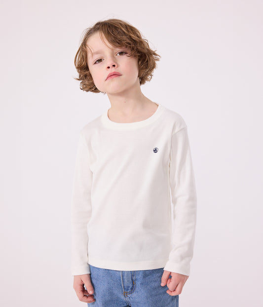 Langærmet t-shirt i hvid bomuld