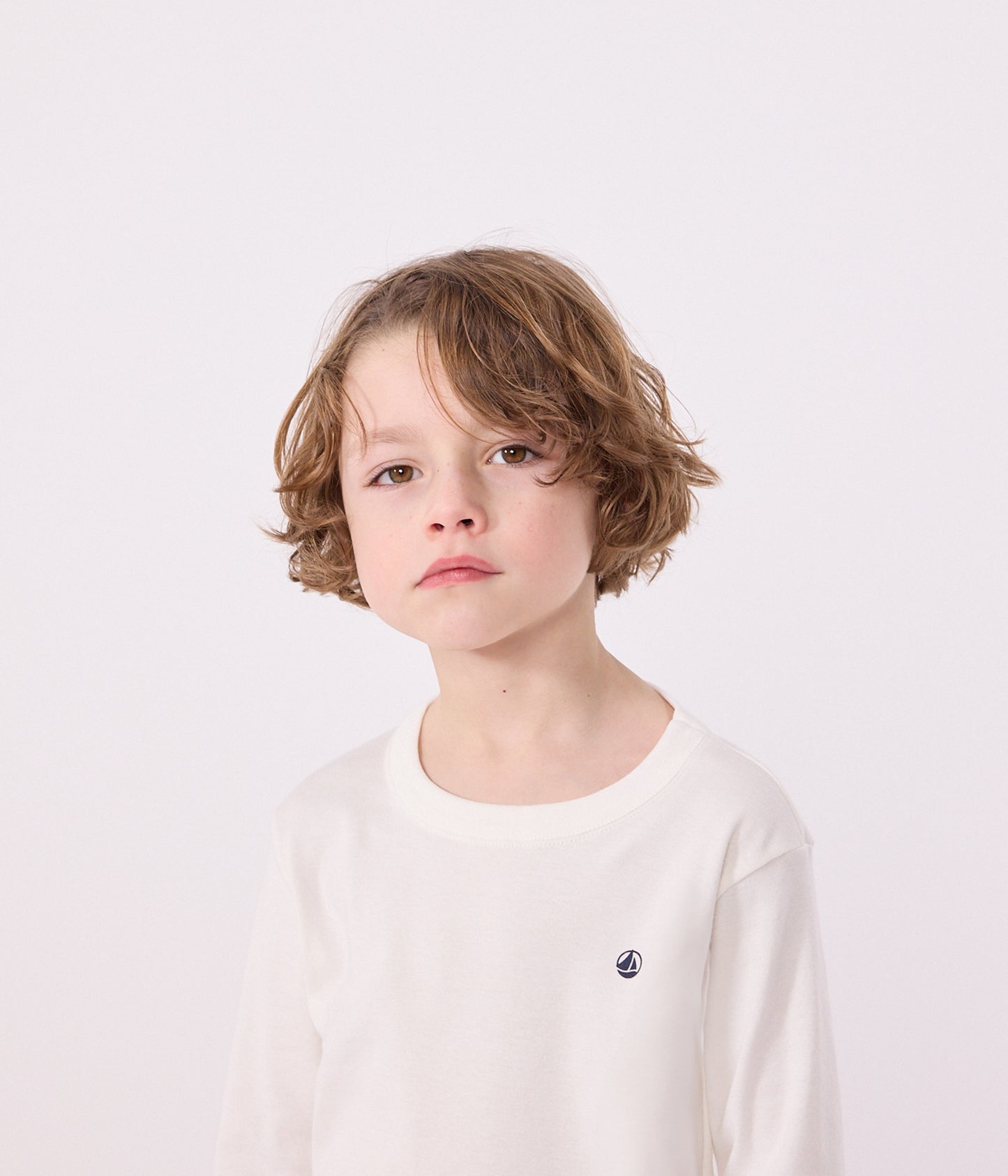 Langærmet t-shirt i hvid bomuld