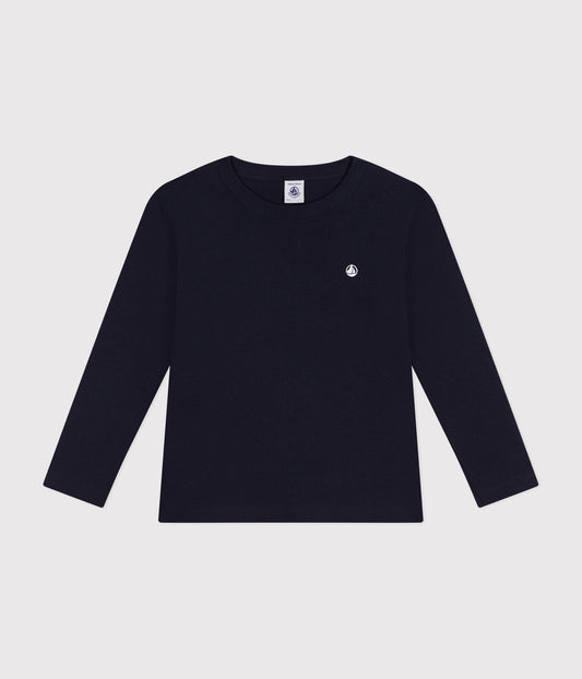 Langærmet t-shirt i bomuld til børn - mørkeblå