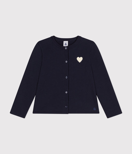 Cardigan med broderet hjerte til børn - mørkeblå