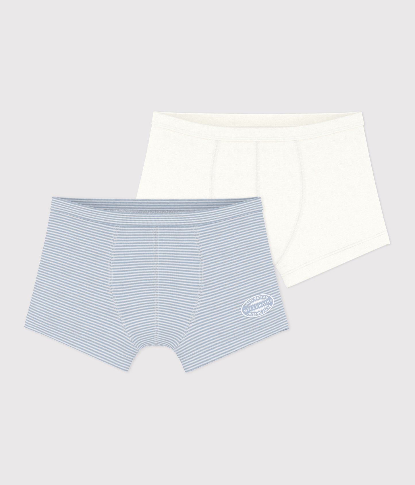 2-pak boxershorts i bomuld til drenge ensfarvet/lyseblå striber