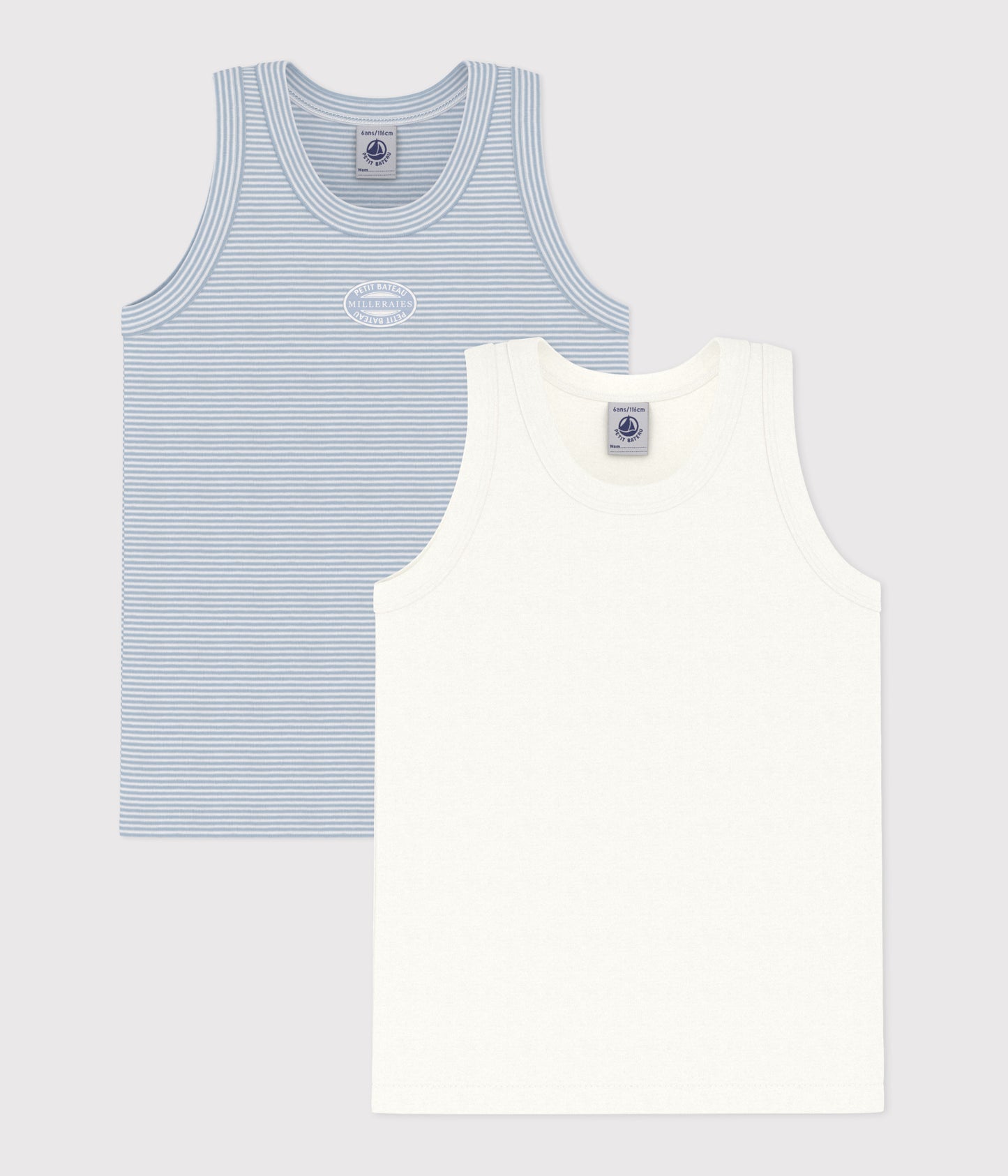 2-pak tanktops til drenge ensfarvet/lyseblå striber