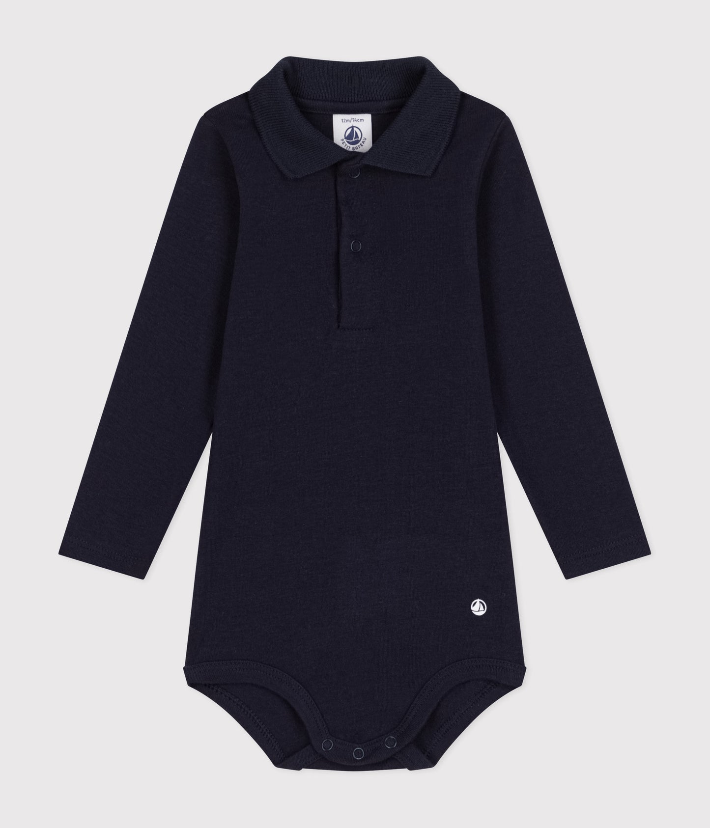 Langærmet body med polo-krave - mørkeblå
