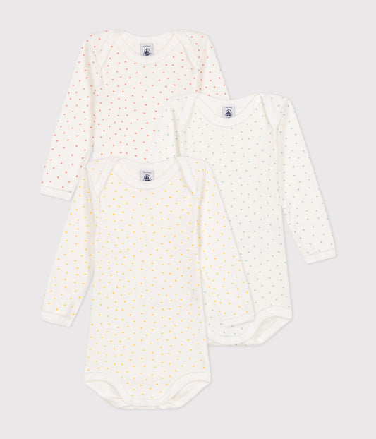 3-pak langæmede body - mini hjertemønster