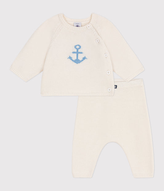 To-delt strikket sæt til baby med anker