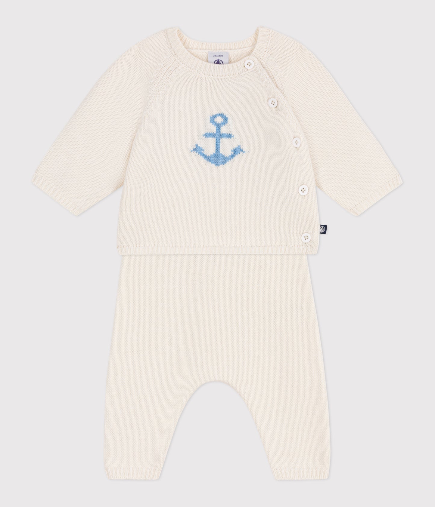 To-delt strikket sæt til baby med anker