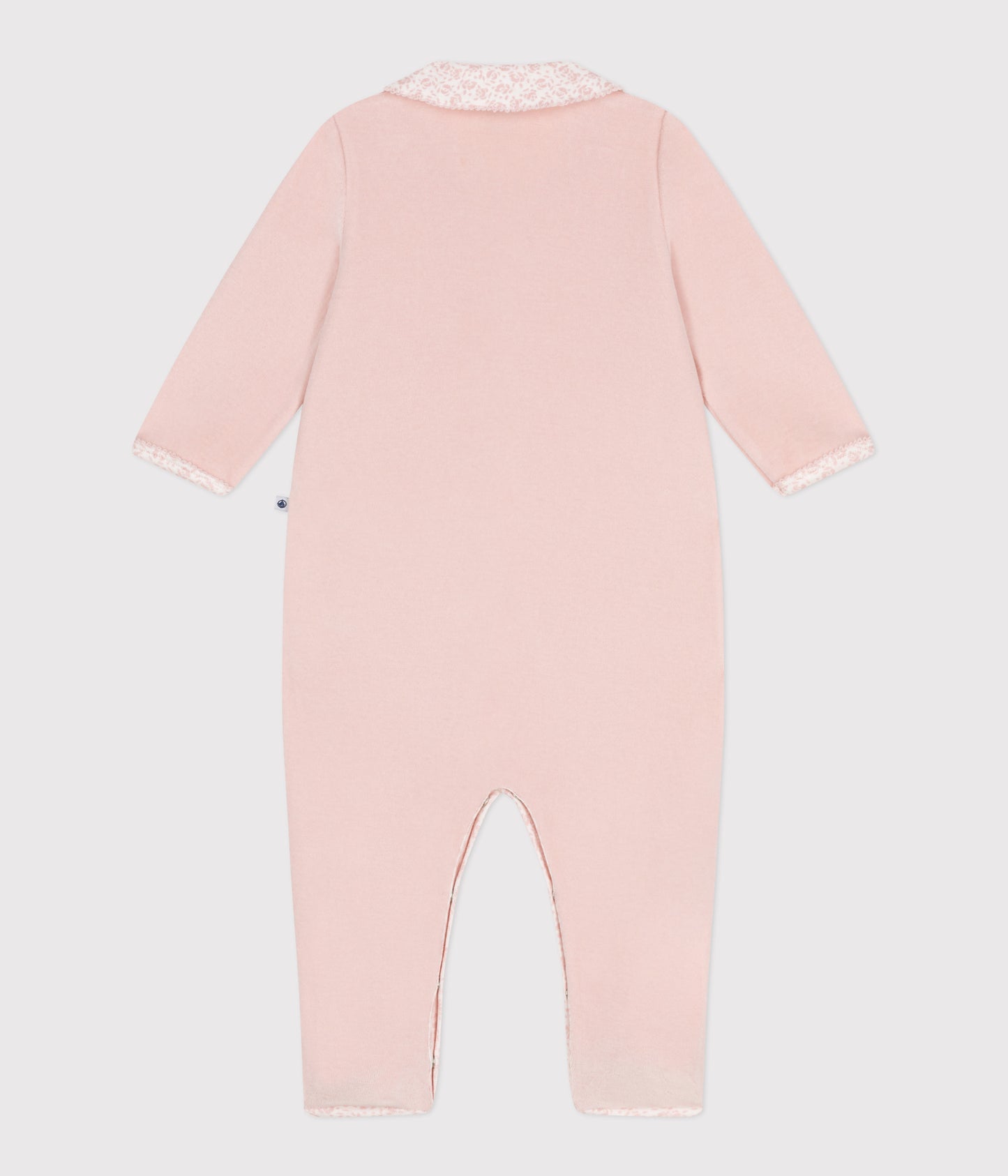 Pyjamas i velour til baby - lyserød med blomsterkrave