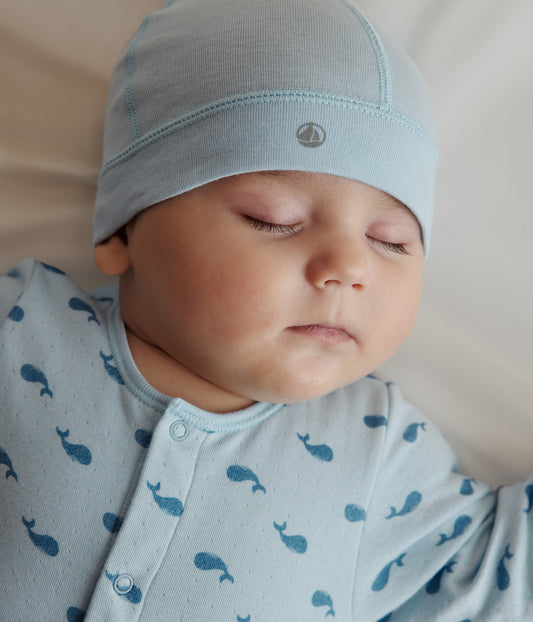 Bomuldshue til baby - lyseblå