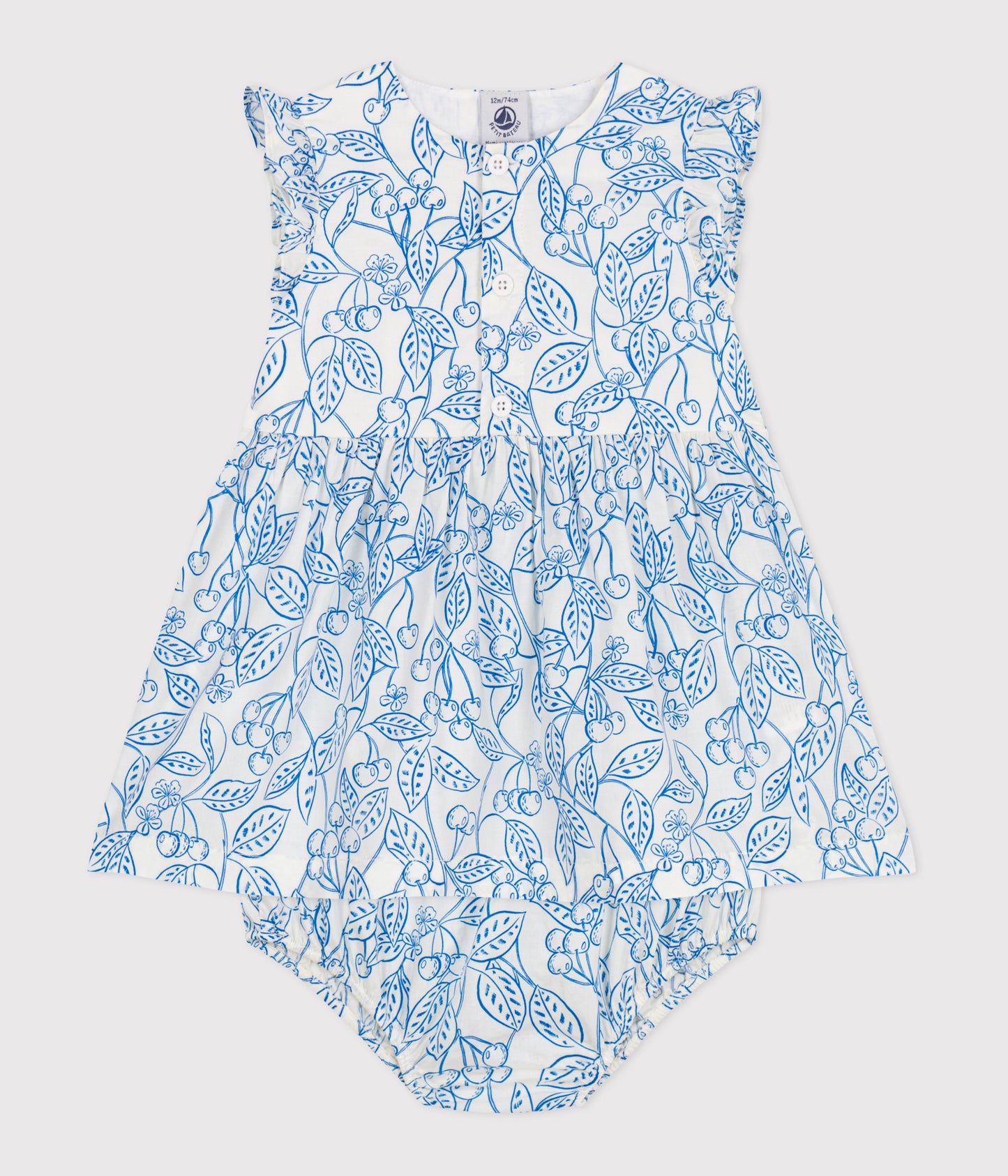 Kjole og bloomers til baby - lyseblåt kirsebærprint