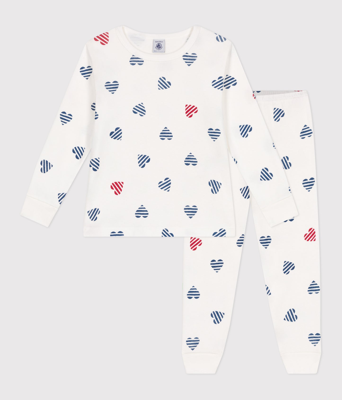Langærmet pyjamas i bomuld til børn med stribede hjerter