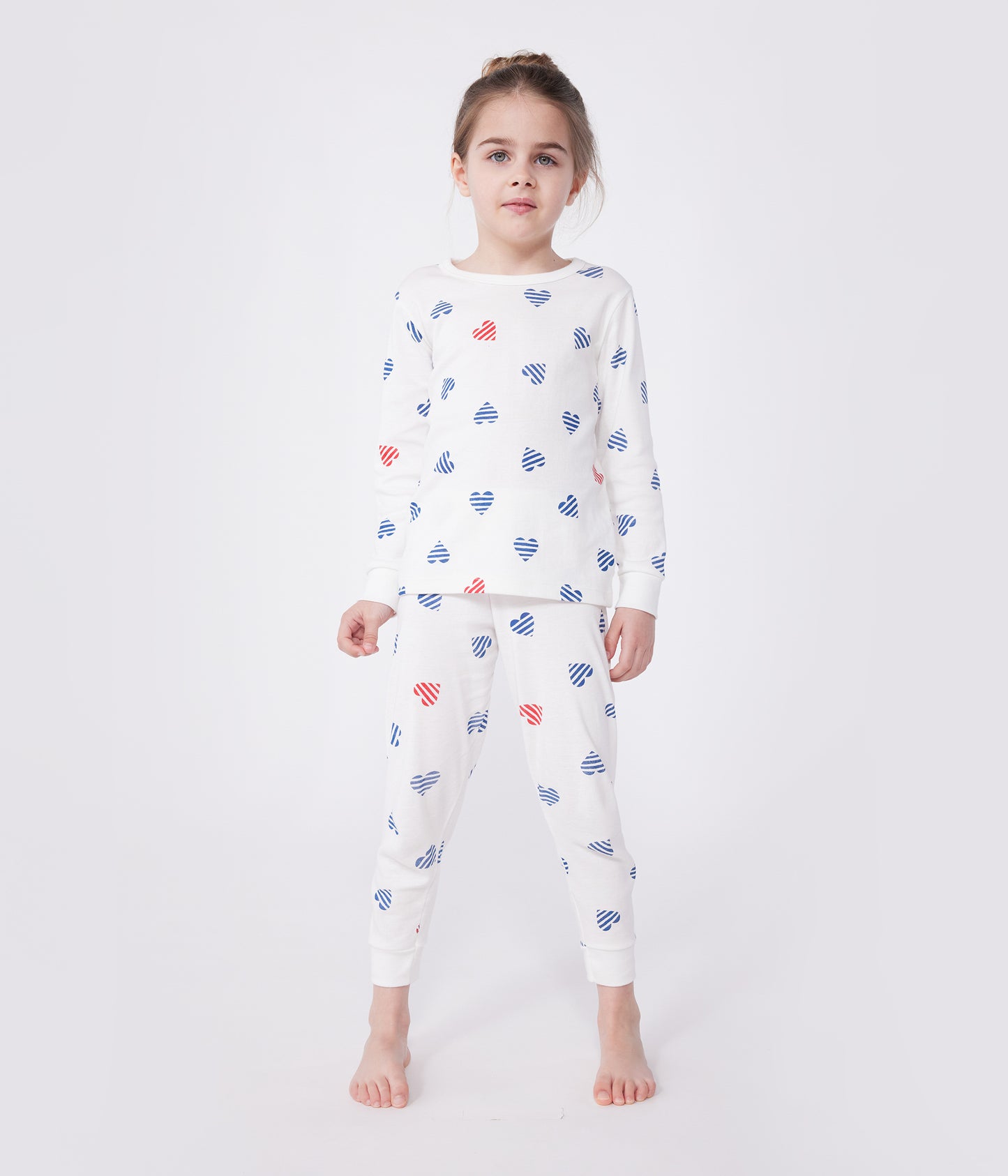 Langærmet pyjamas i bomuld til børn med stribede hjerter