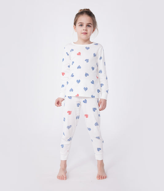 Langærmet pyjamas i bomuld til børn med stribede hjerter