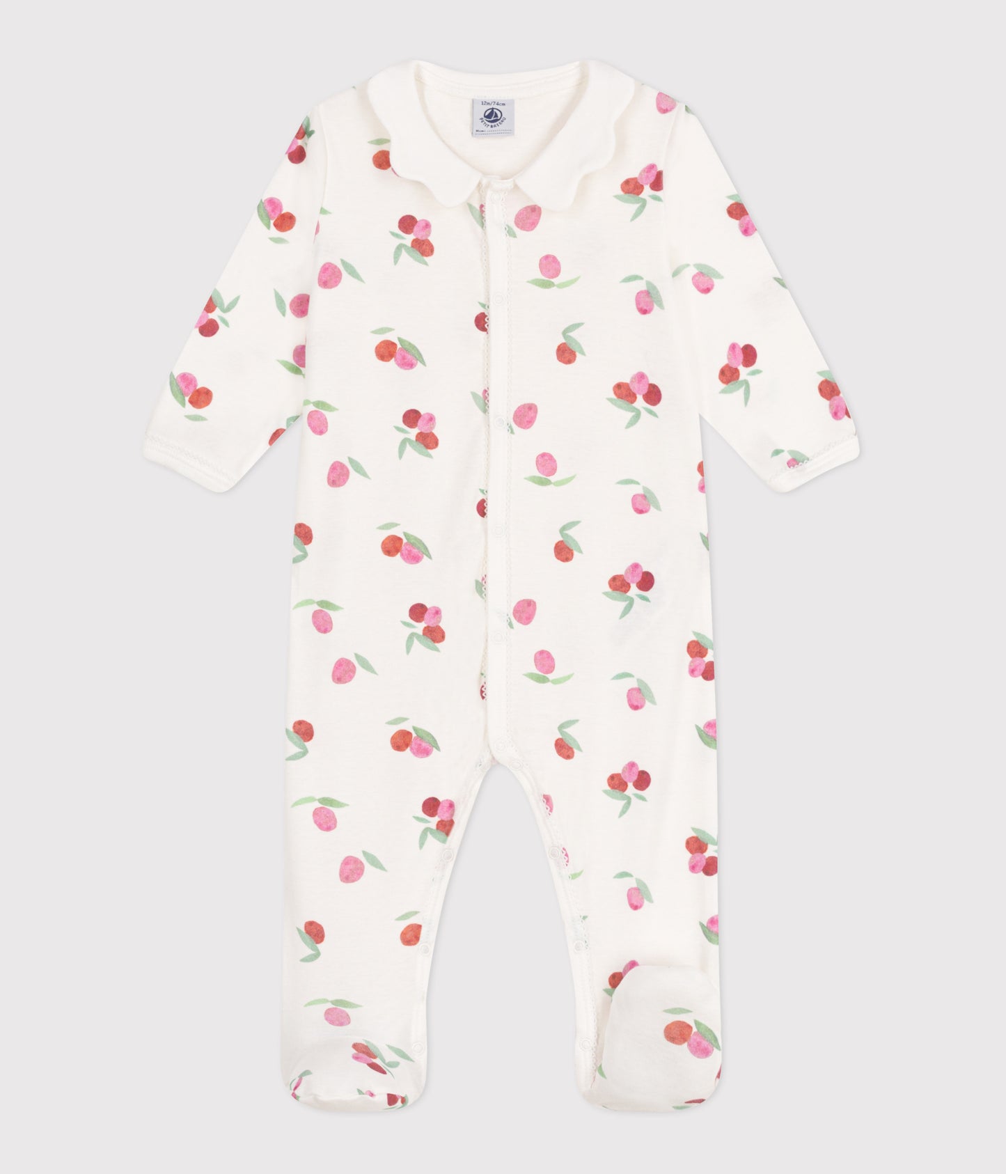Pyjamas i bomuld til baby med krave og frugtblade