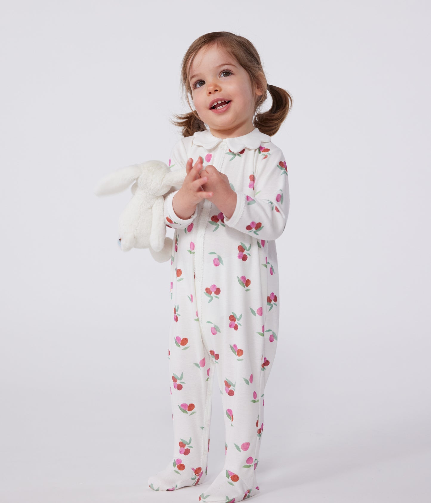 Pyjamas i bomuld til baby med krave og frugtblade