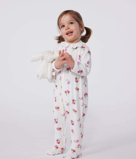 Pyjamas i bomuld til baby med krave og frugtblade