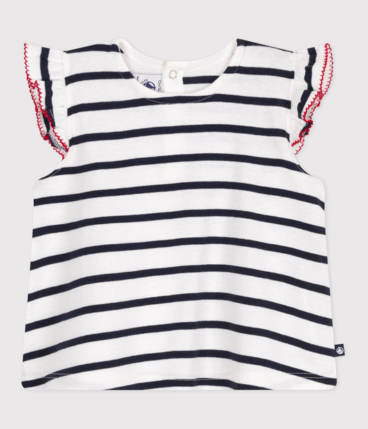 T-shirt med striber og flæseærme til baby
