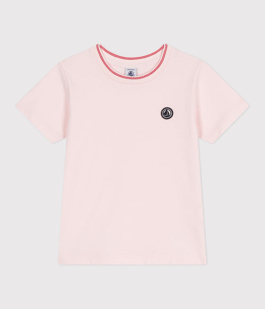T-shirt i ensfarvet bomuld til børn - lyserød