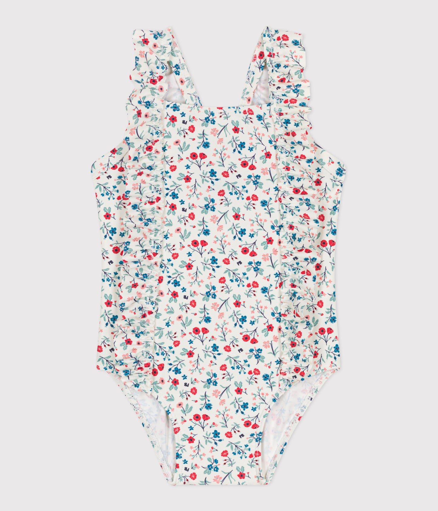 Badedragt til baby med flæser og blomster