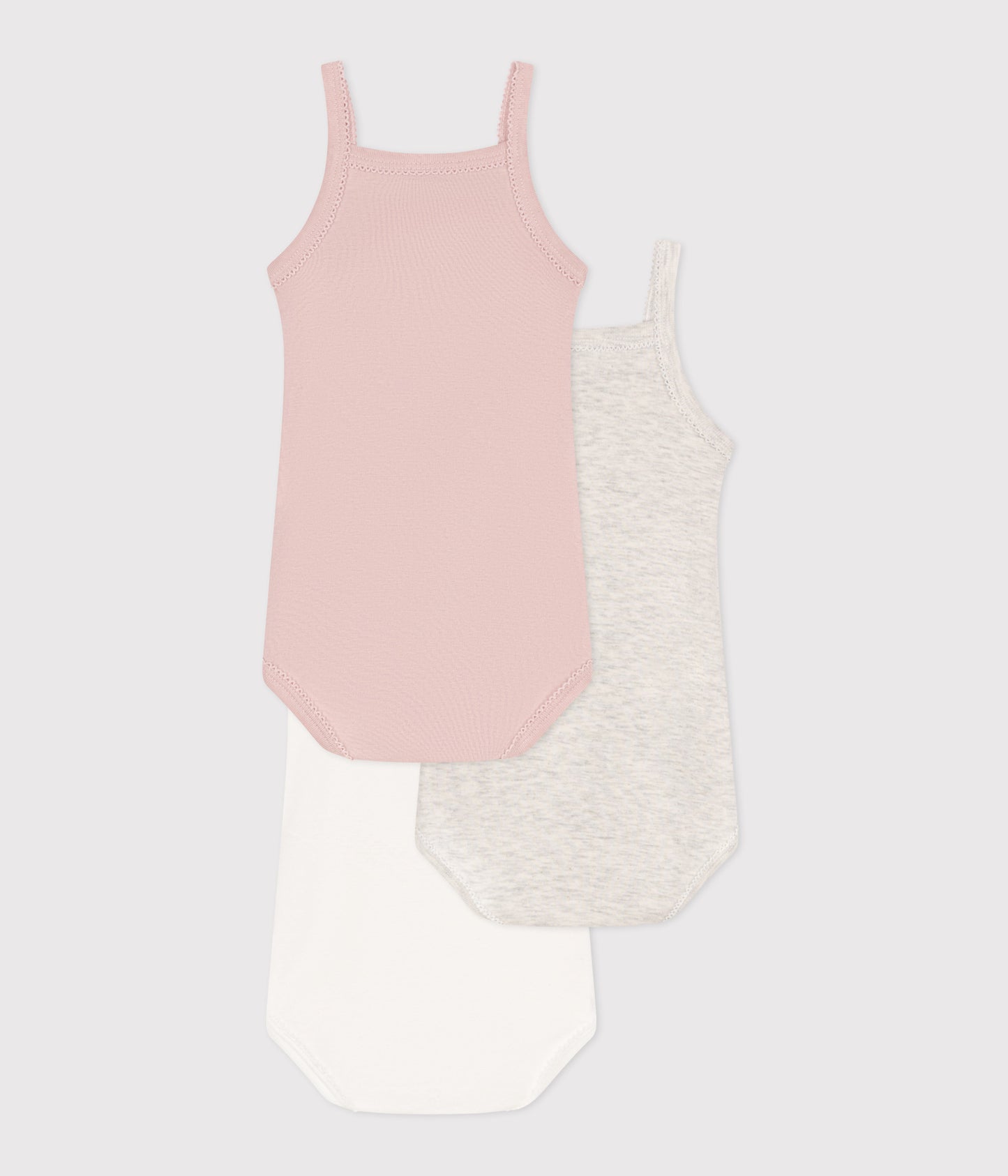 3-pak body med tynde stropper - ensfarvet lyserød/beige/hvid