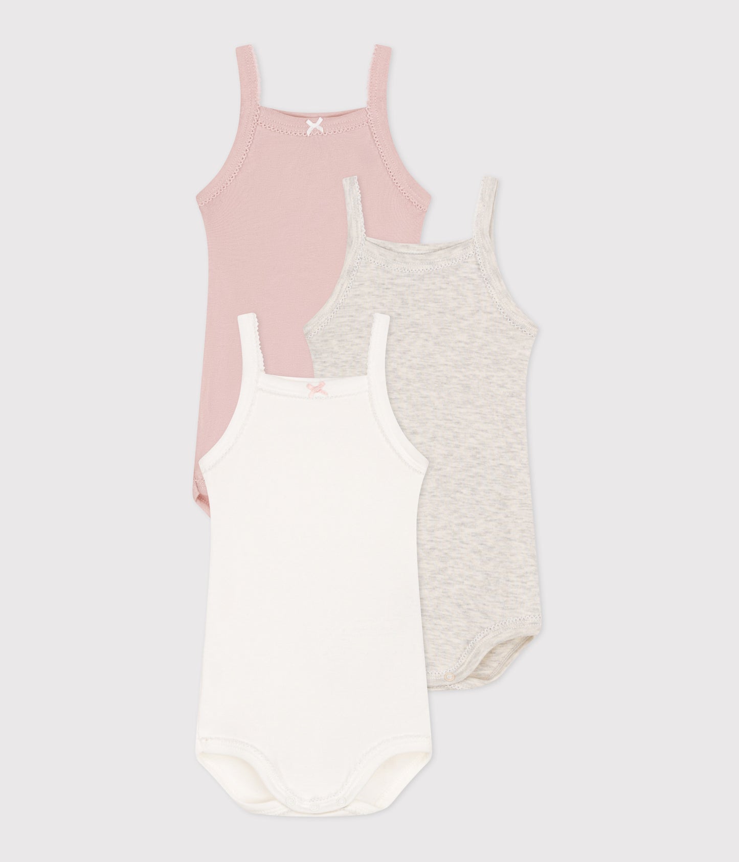 3-pak body med tynde stropper - ensfarvet lyserød/beige/hvid