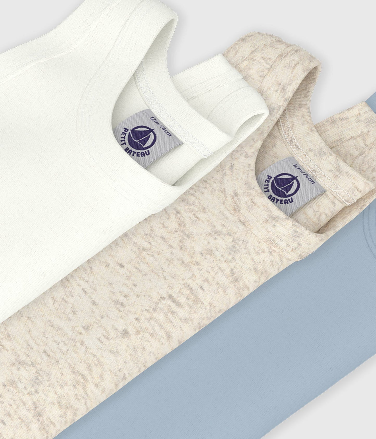 3-pak body med brede stropper - Hvide/blå/beige