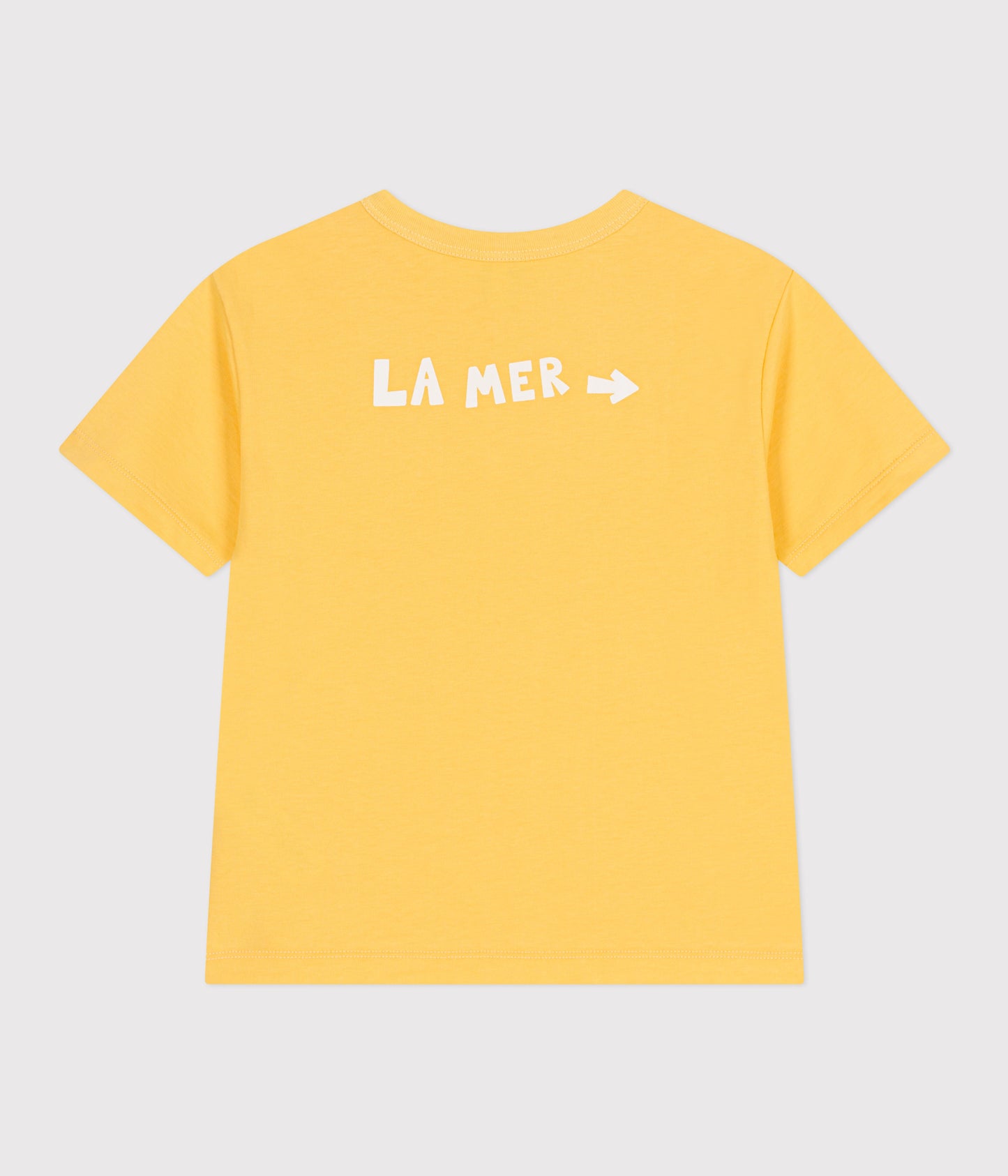 T-shirt i bomuld til børn - gul med hvidt tryk