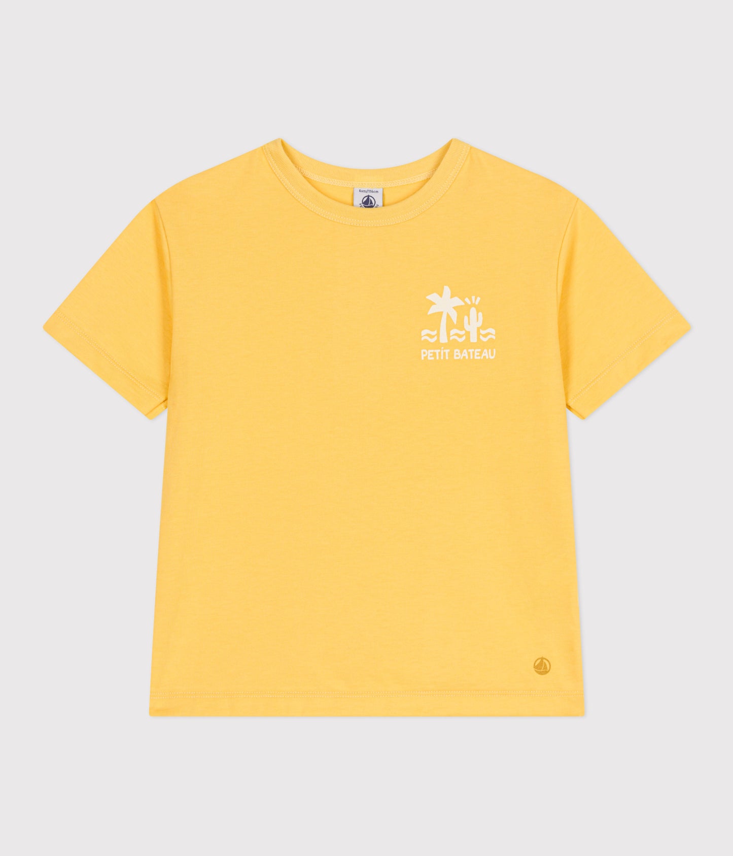T-shirt i bomuld til børn - gul med hvidt tryk