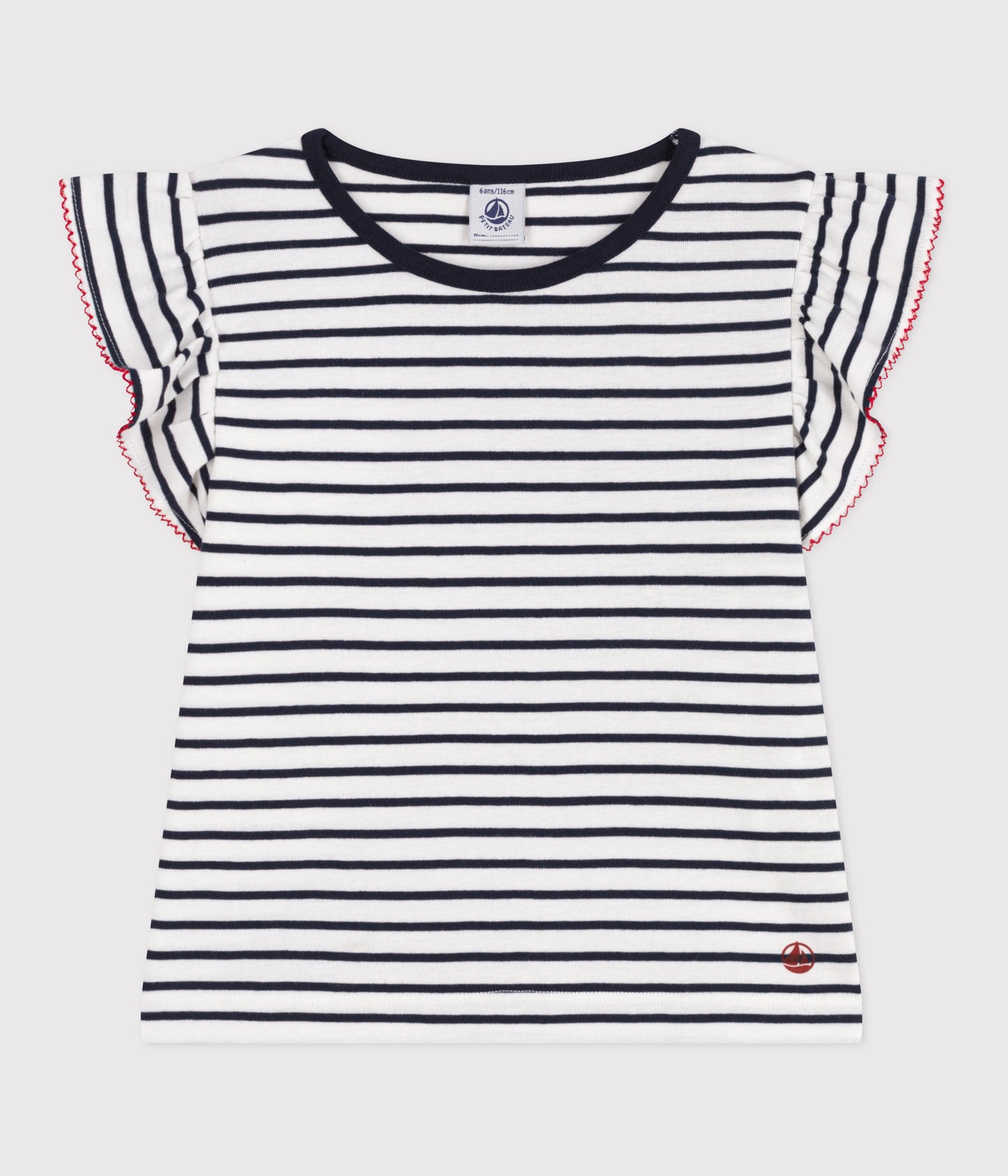 T-shirt med striber og flæseærme til piger
