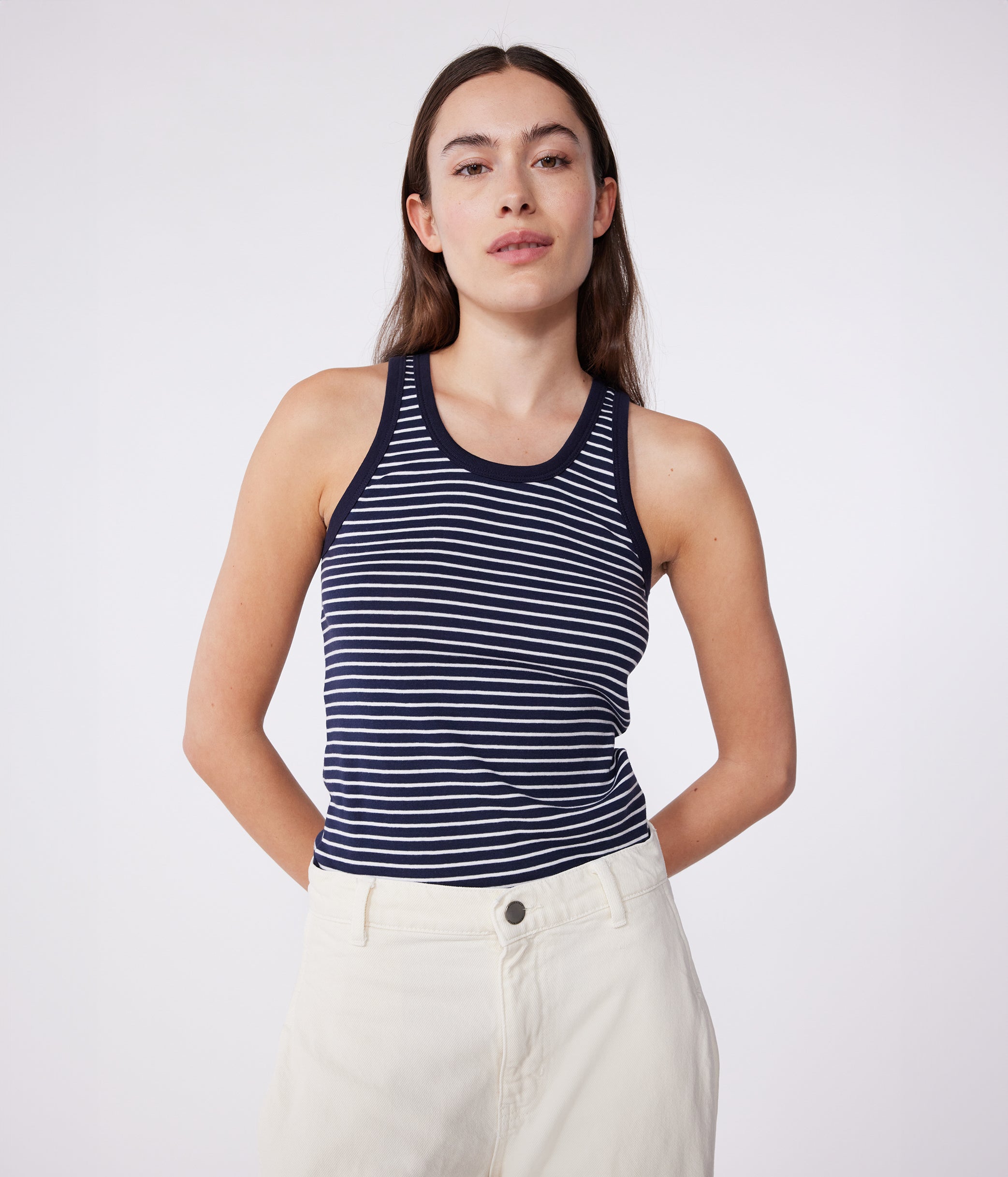 Tanktop i bomuld til kvinder - striber