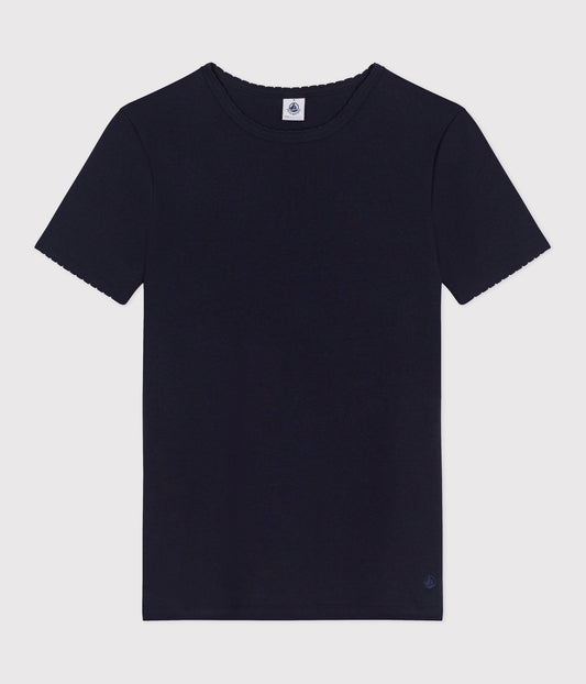 T-shirt med bølgekant til kvinder - Mørkeblå