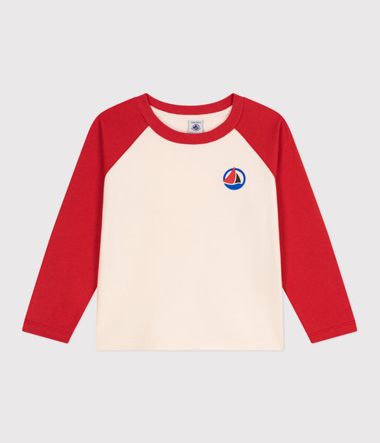 Langærmet t-shirt til børn - råhvid/rød