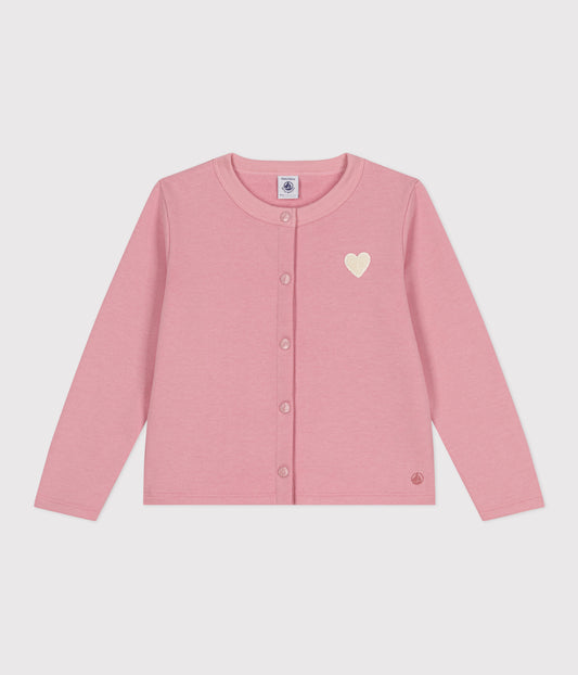 Cardigan med broderet hjerte til børn - lyserød