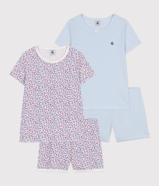 2-pak kortærmet pyjamas til børn - striber og blomster