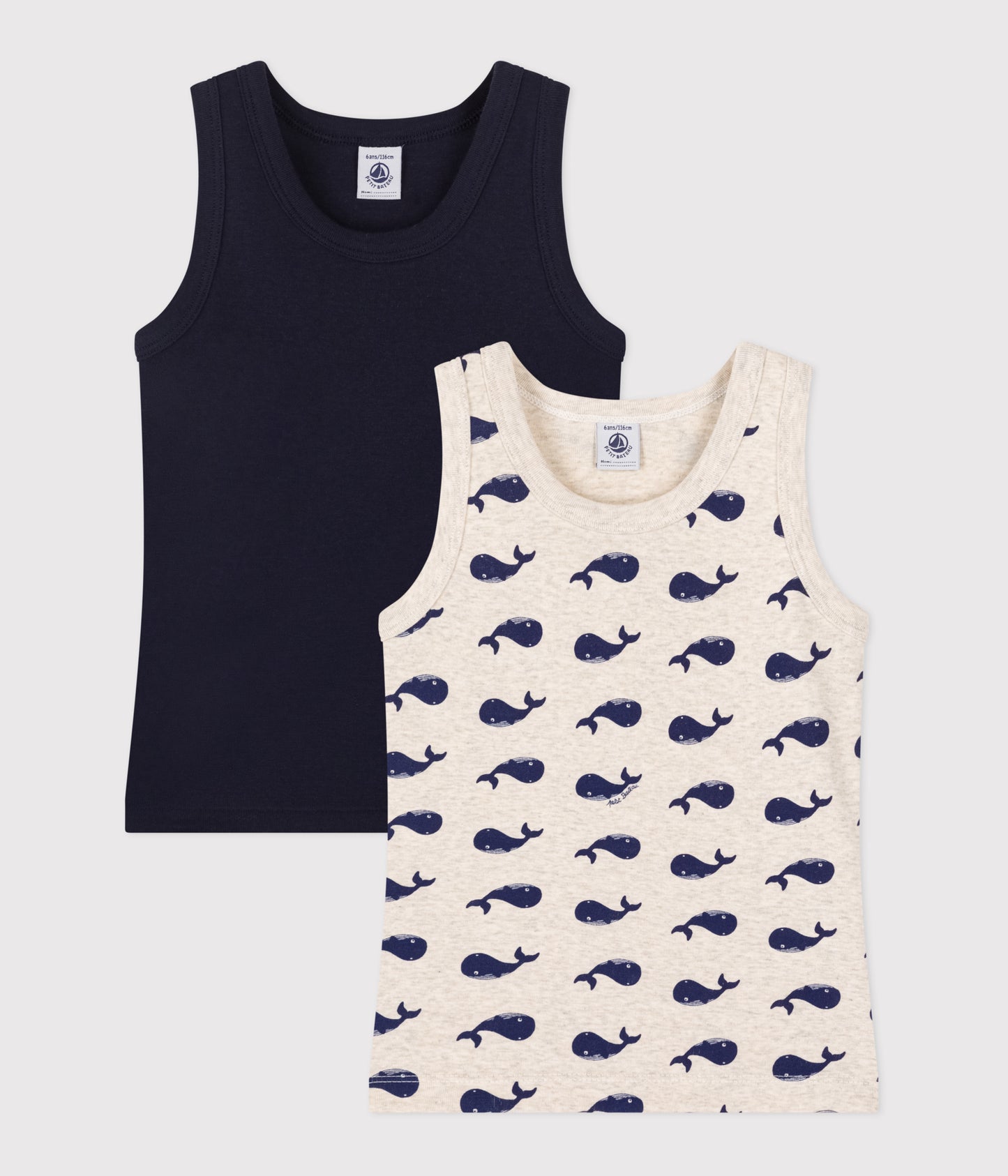 2-pak tanktops til drenge ensfarvet/hvalprint