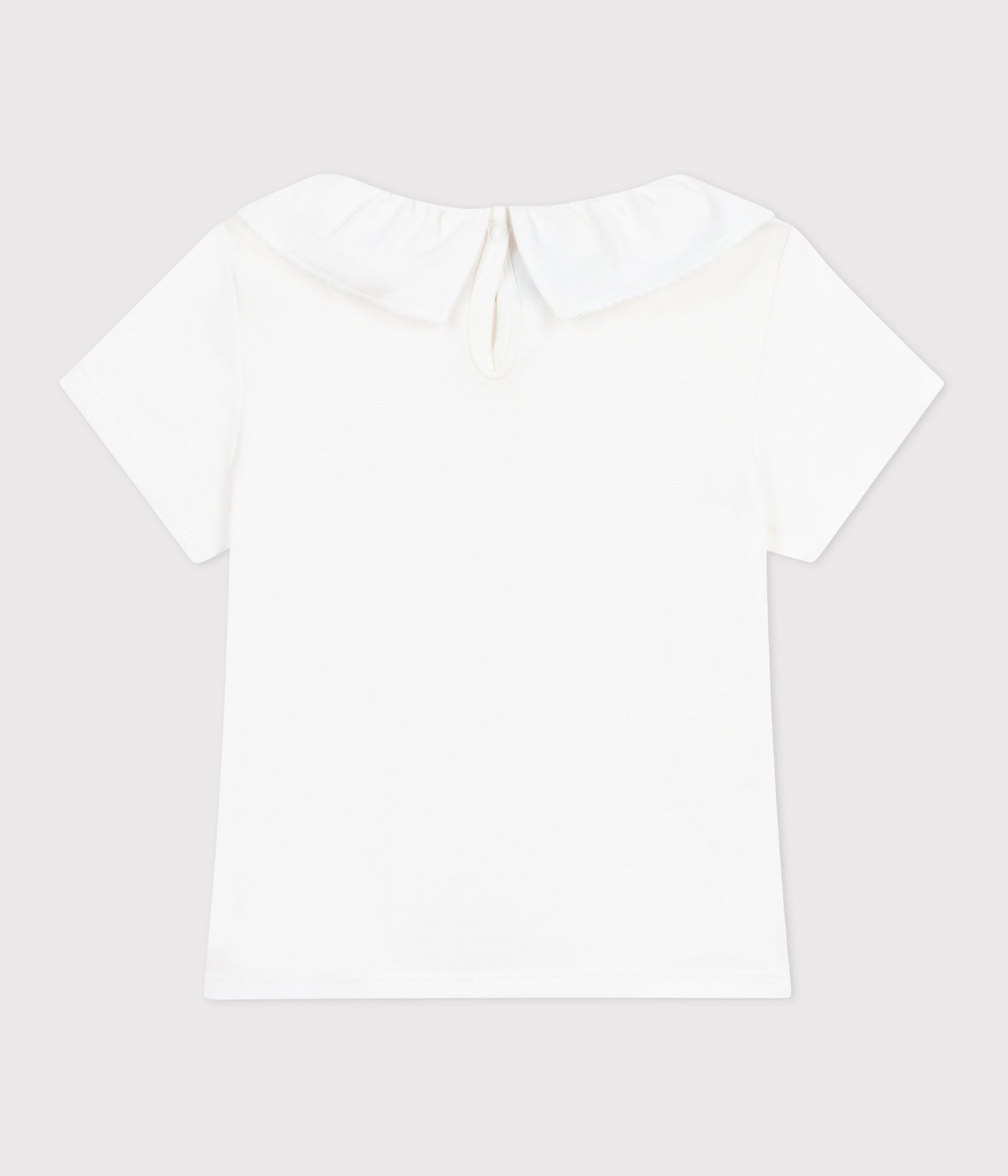 T-shirt i ensfarvet med flæsekrave til piger - hvid