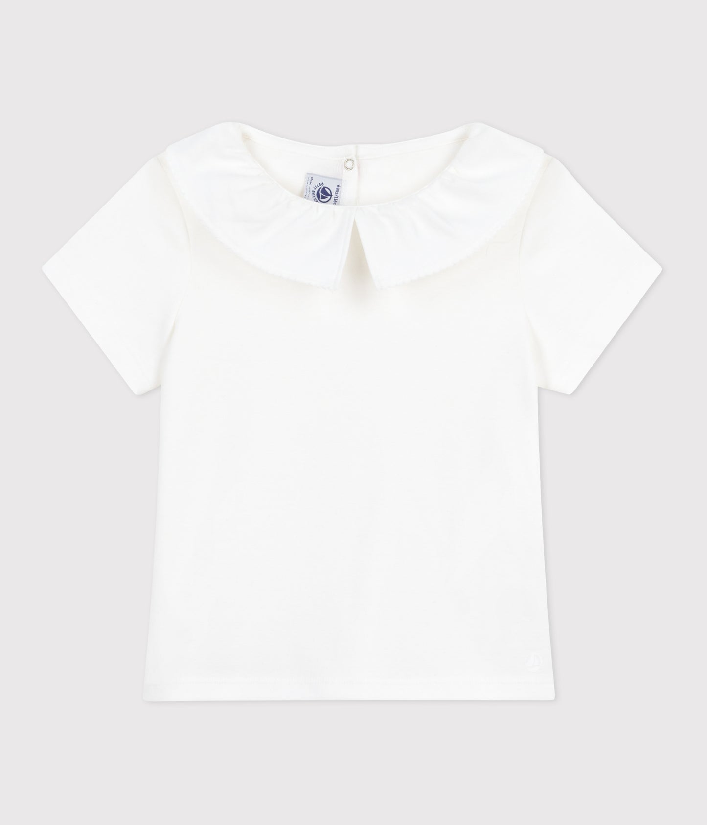 T-shirt i ensfarvet med flæsekrave til piger - hvid