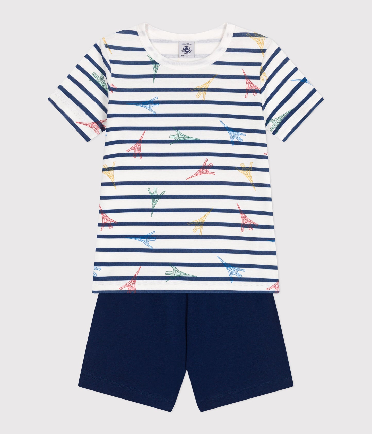 Kortærmet pyjamas med shorts i bomuld og Paris-print til børn