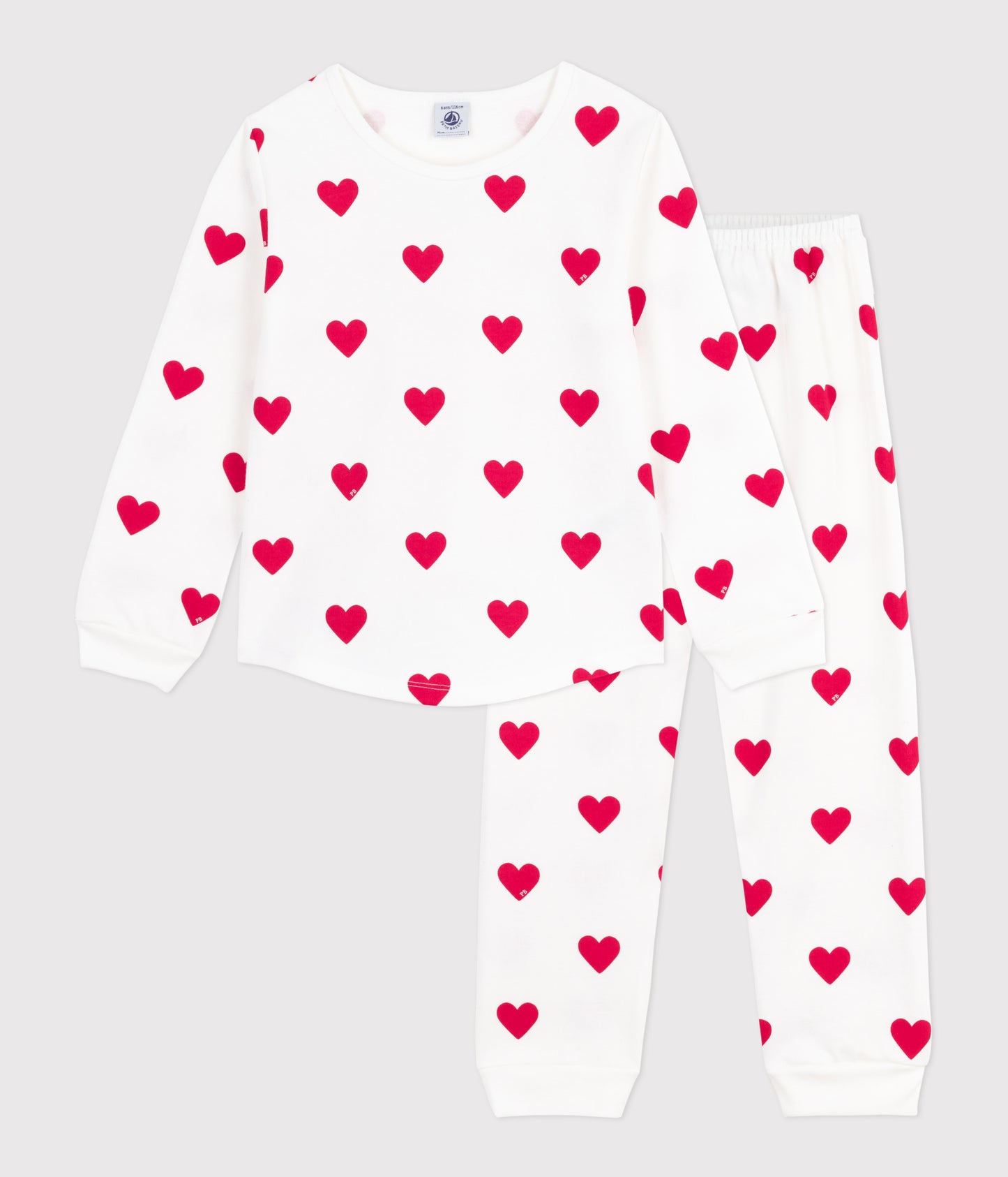 Pyjamas med røde hjerter i fleece bomuld