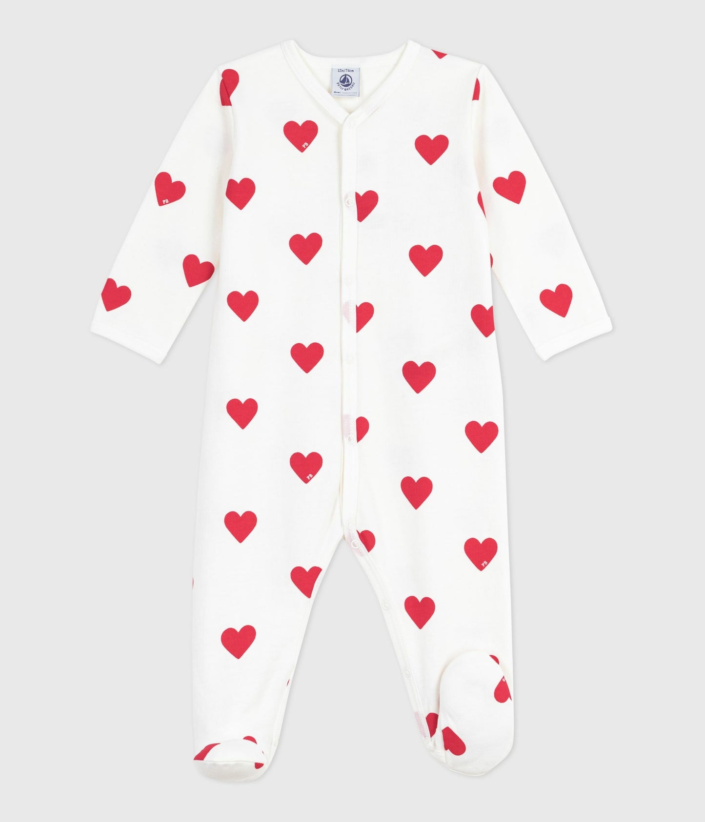 Pyjamas med fødder i børstet fleece - Røde hjerter