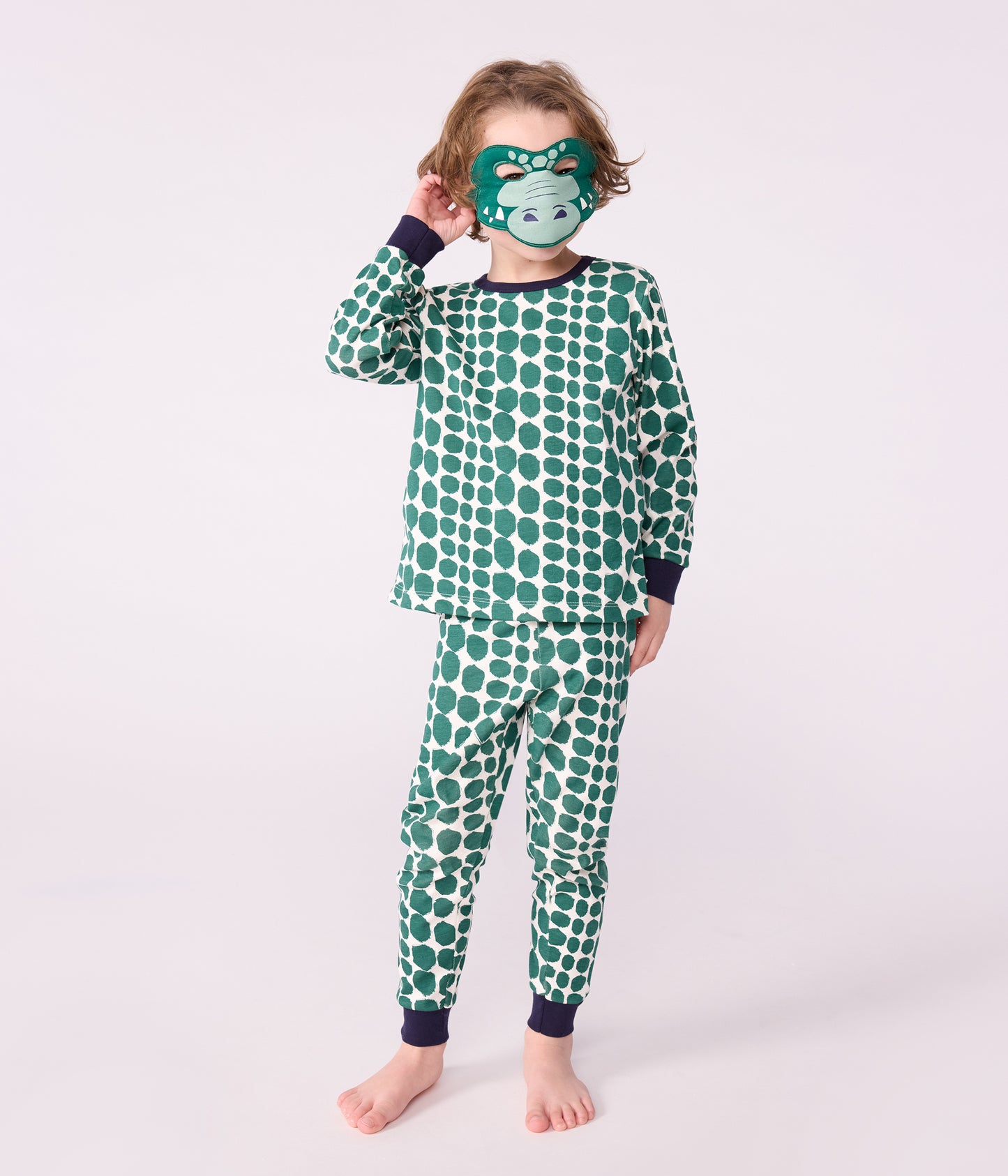 Langærmet pyjamas med krokodille print og maske