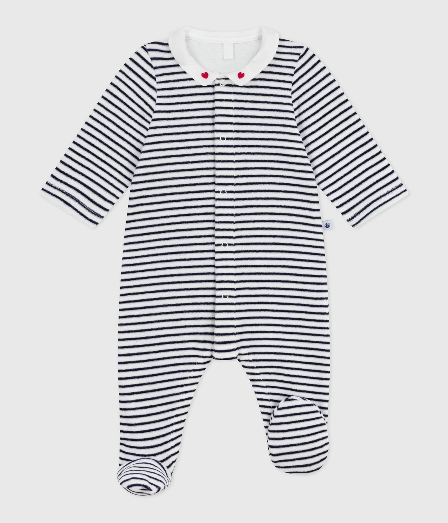 Pyjamas i velour til baby med striber og krave