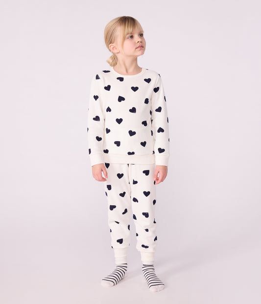 Langærmet nattøj i frotté med mørkeblå hjerter